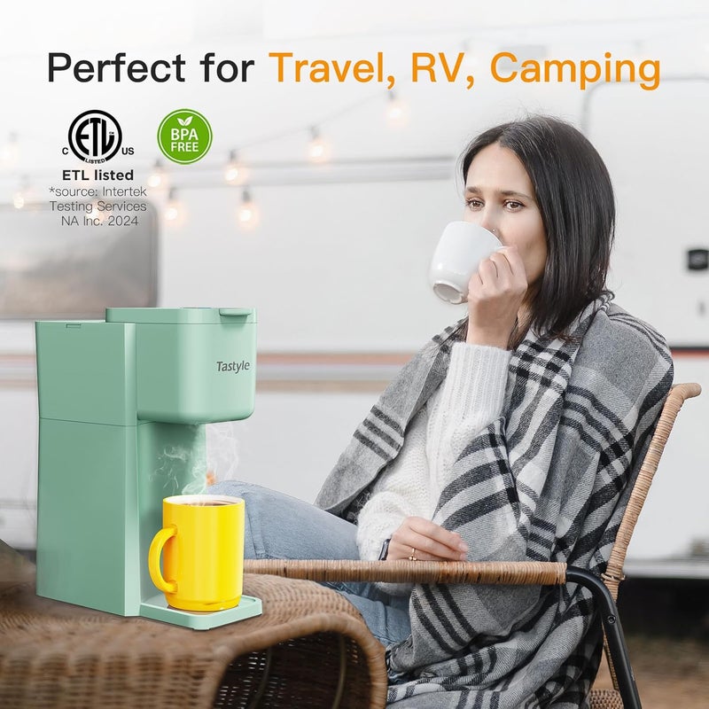 Tastyle Mini Hot and Iced Coffee Maker Single Serve, for K Cup and Ground, 6 to 14 Oz Brew Sizes, with Recipe Book, for Home, Travel, RV, Office and Dorm, Mint - Image 5